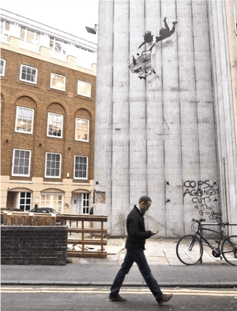 Falling Shopper (2011) by Banksy