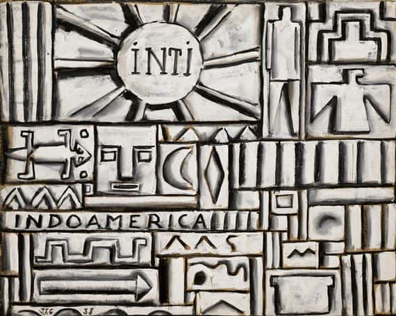 Construcción en blanco y negro (Inti) by Joaquin Torres Garcia. Tempera on cardboard, 1938